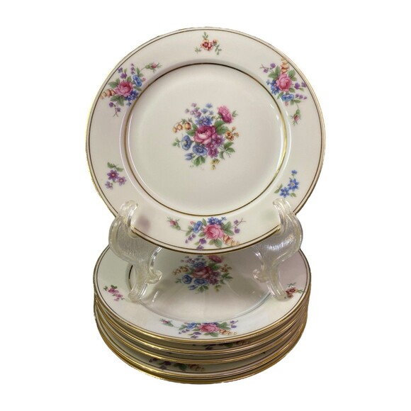 P.T. Bavaria Tirschenreuth Queen's Rose Bread & Butter Plate Floral Set Of 6 - Picture 3 of 11